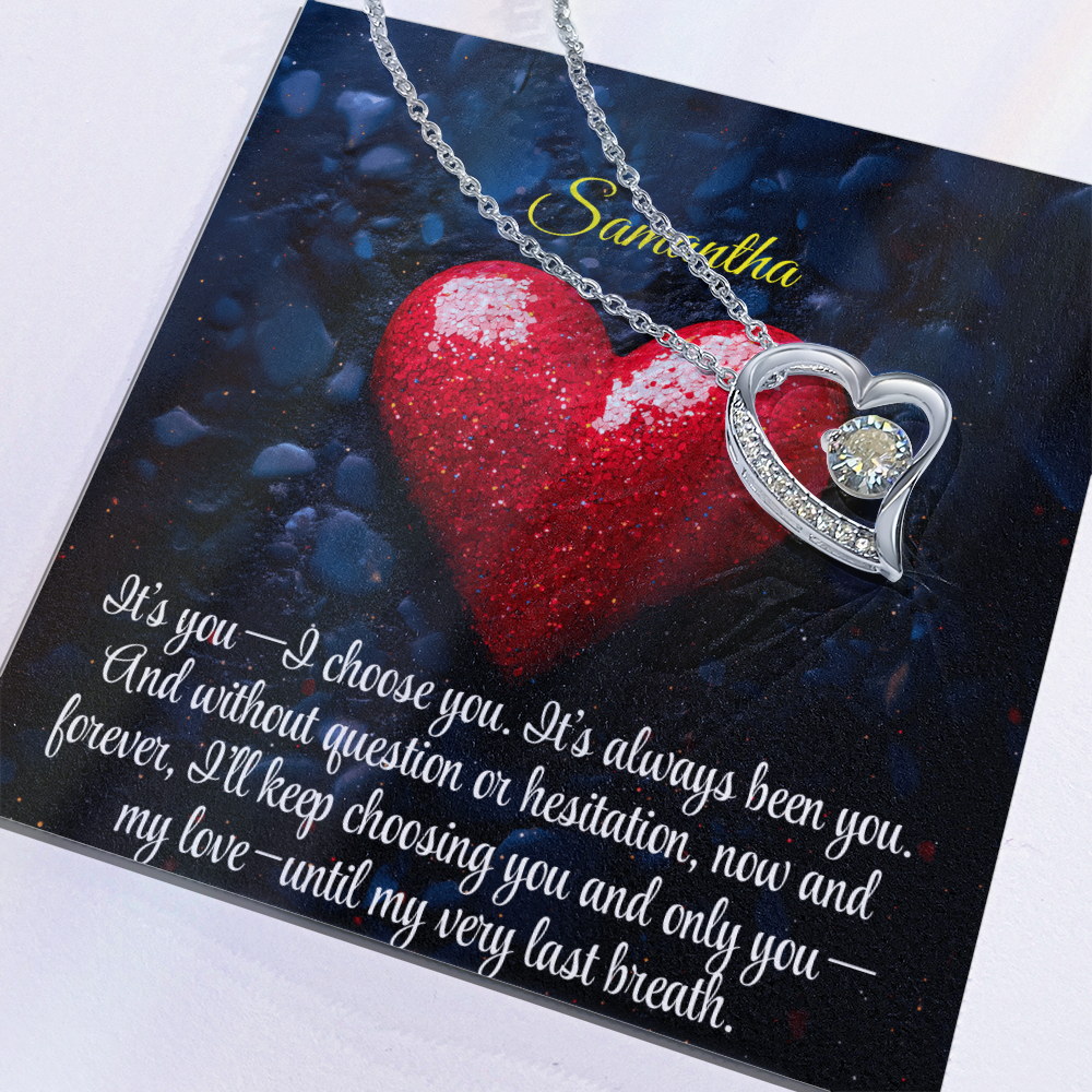 Necklace for Girlfriend Romantic Wife Luxury Gift Custom Name Personalized Gift Note in Mahogany Jewelry Box Forever Love Pendant