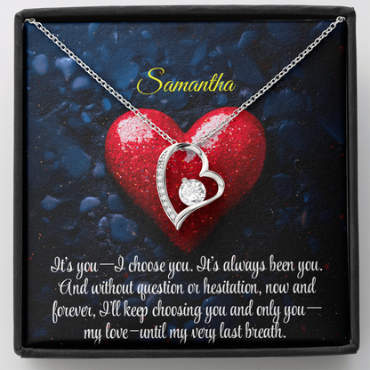 Necklace for Girlfriend Romantic Wife Luxury Gift Custom Name Personalized Gift Note in Mahogany Jewelry Box Forever Love Pendant