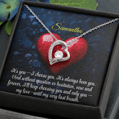 Necklace for Girlfriend Romantic Wife Luxury Gift Custom Name Personalized Gift Note in Mahogany Jewelry Box Forever Love Pendant