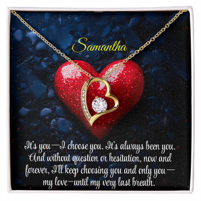 Necklace for Girlfriend Romantic Wife Luxury Gift Custom Name Personalized Gift Note in Mahogany Jewelry Box Forever Love Pendant