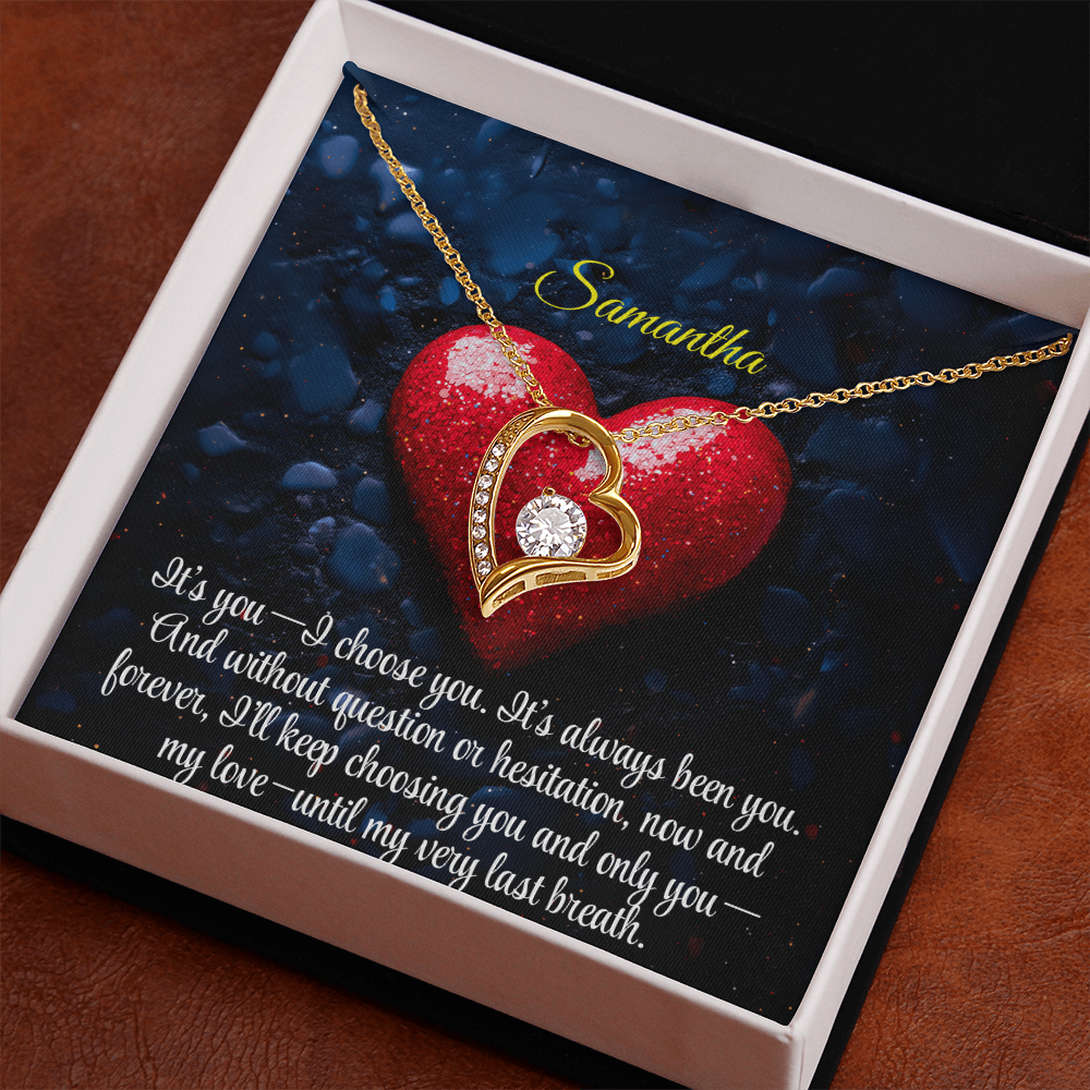 Necklace for Girlfriend Romantic Wife Luxury Gift Custom Name Personalized Gift Note in Mahogany Jewelry Box Forever Love Pendant