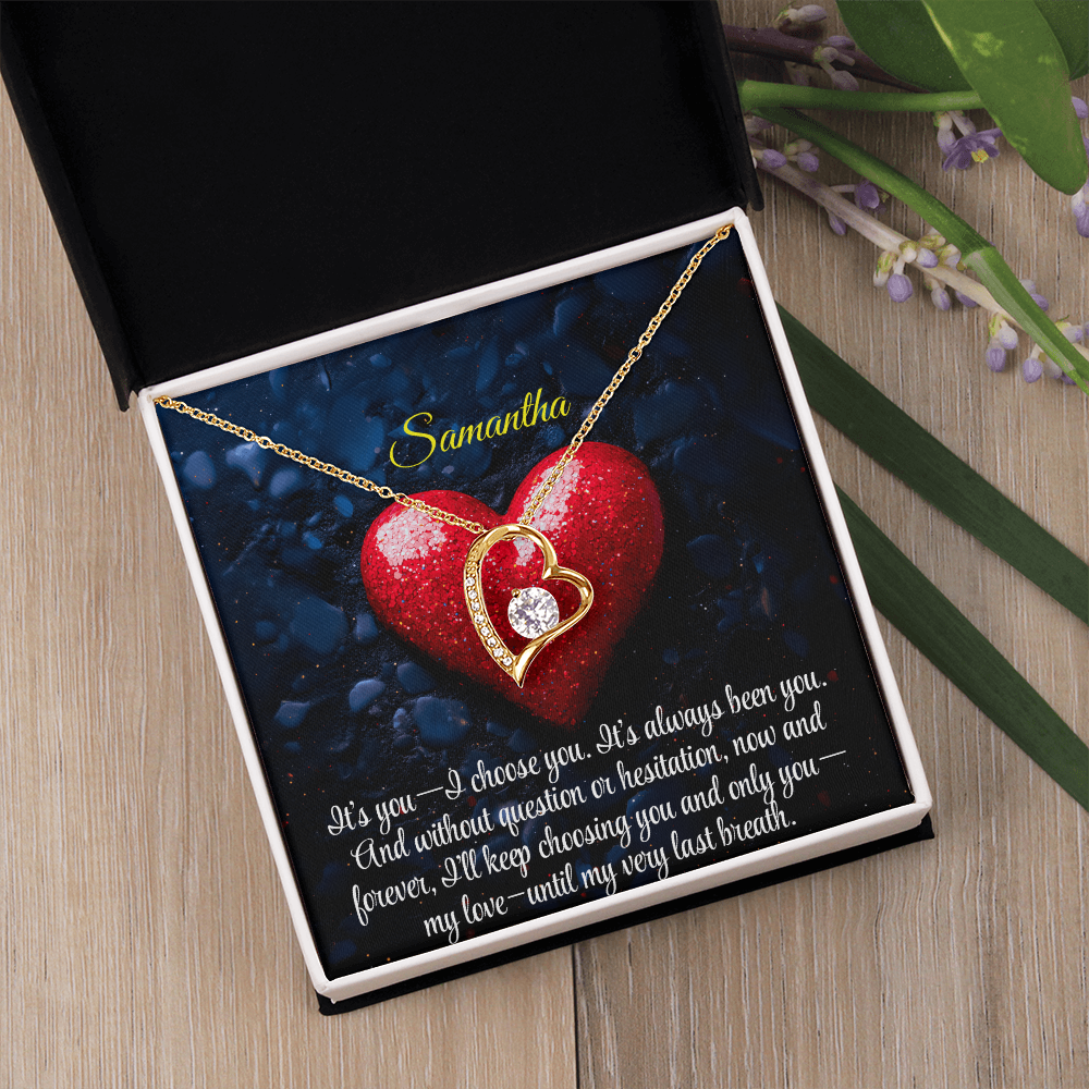 Necklace for Girlfriend Romantic Wife Luxury Gift Custom Name Personalized Gift Note in Mahogany Jewelry Box Forever Love Pendant