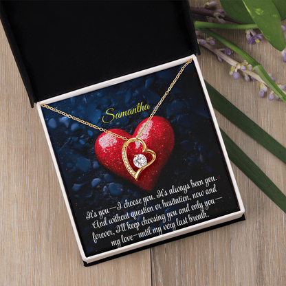 Necklace for Girlfriend Romantic Wife Luxury Gift Custom Name Personalized Gift Note in Mahogany Jewelry Box Forever Love Pendant