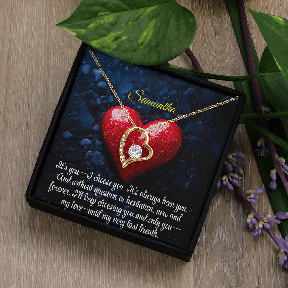 Necklace for Girlfriend Romantic Wife Luxury Gift Custom Name Personalized Gift Note in Mahogany Jewelry Box Forever Love Pendant