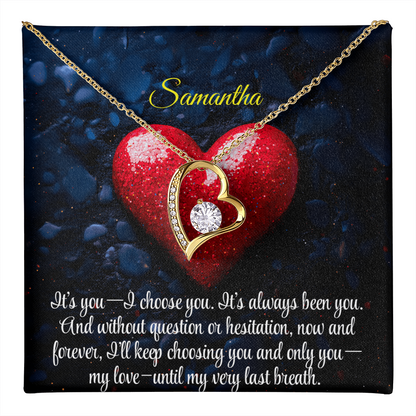 Necklace for Girlfriend Romantic Wife Luxury Gift Custom Name Personalized Gift Note in Mahogany Jewelry Box Forever Love Pendant