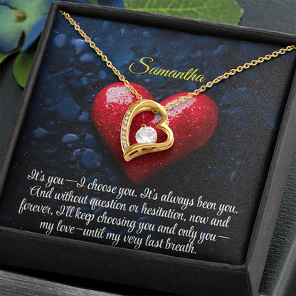 Necklace for Girlfriend Romantic Wife Luxury Gift Custom Name Personalized Gift Note in Mahogany Jewelry Box Forever Love Pendant
