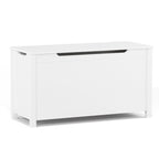 Kids Wooden Toy Box Storage with Safety Hinged Lid in White, MDF Construction for Ages 2+