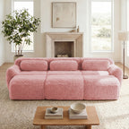3-Seater Soft Plush Fabric,32D High Density Spong,Movable Ottoman Free Combination,No Assembly Required Bottom Anti-Slip Design,Buckle Connection For Bedroom,Living Room, And Home Theater,Pink