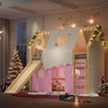 Loft Bed Twin Size, Natural Pink, Solid Wood, Sills, Tents, Ladders, Playroom