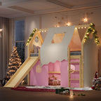 Loft Bed Twin Size, Natural Pink, Solid Wood, Sills, Tents, Ladders, Playroom