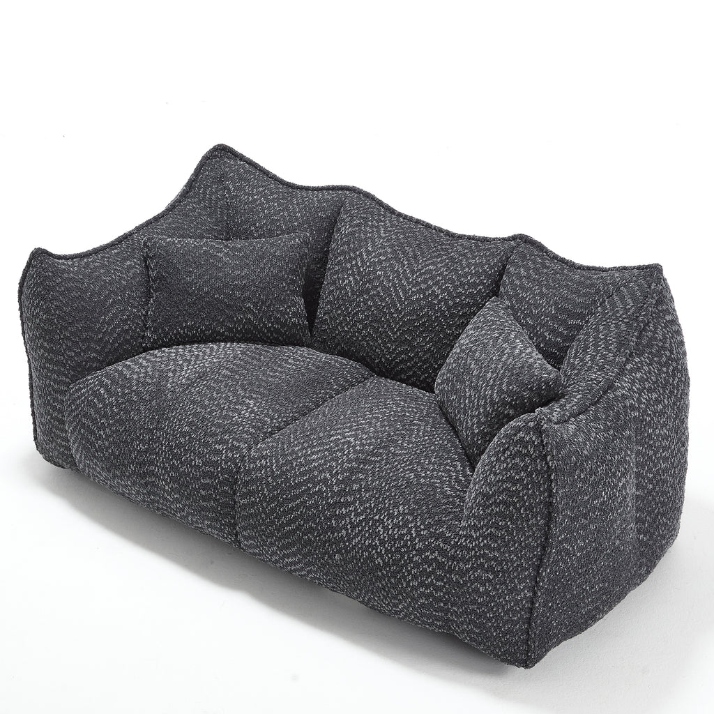 Comfortable Dual Beanbag Chair with High Resilience Foam Core for Two People in Black Chenille