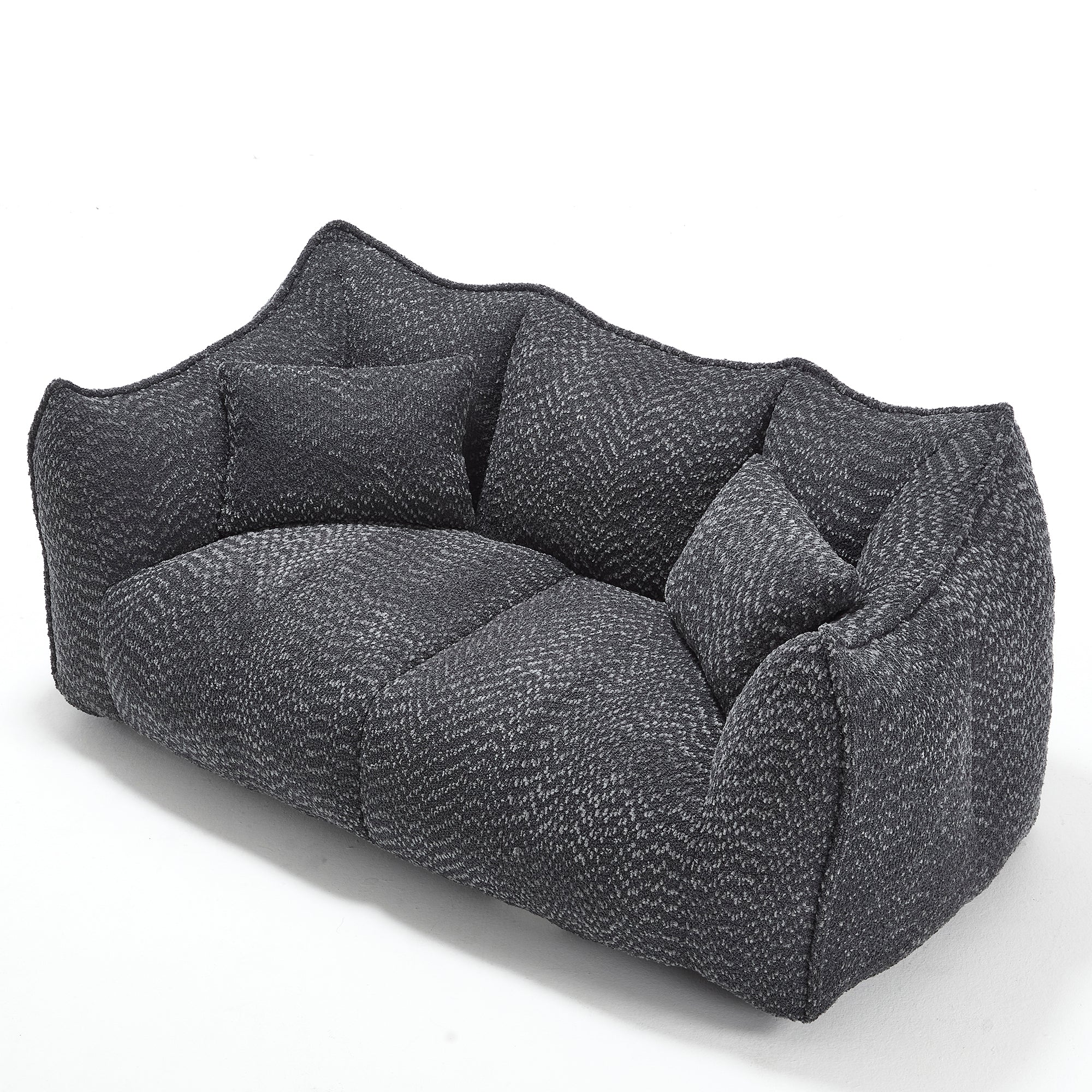 Comfortable Dual Beanbag Chair with High Resilience Foam Core for Two People in Black Chenille