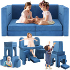 12 PCS Modular Kids Play Couch, DIY Convertible Foam Play Sofa, Toddler Building Fort Sectional Sofa, Creative Play Furniture for Playroom Bedroom Living Room