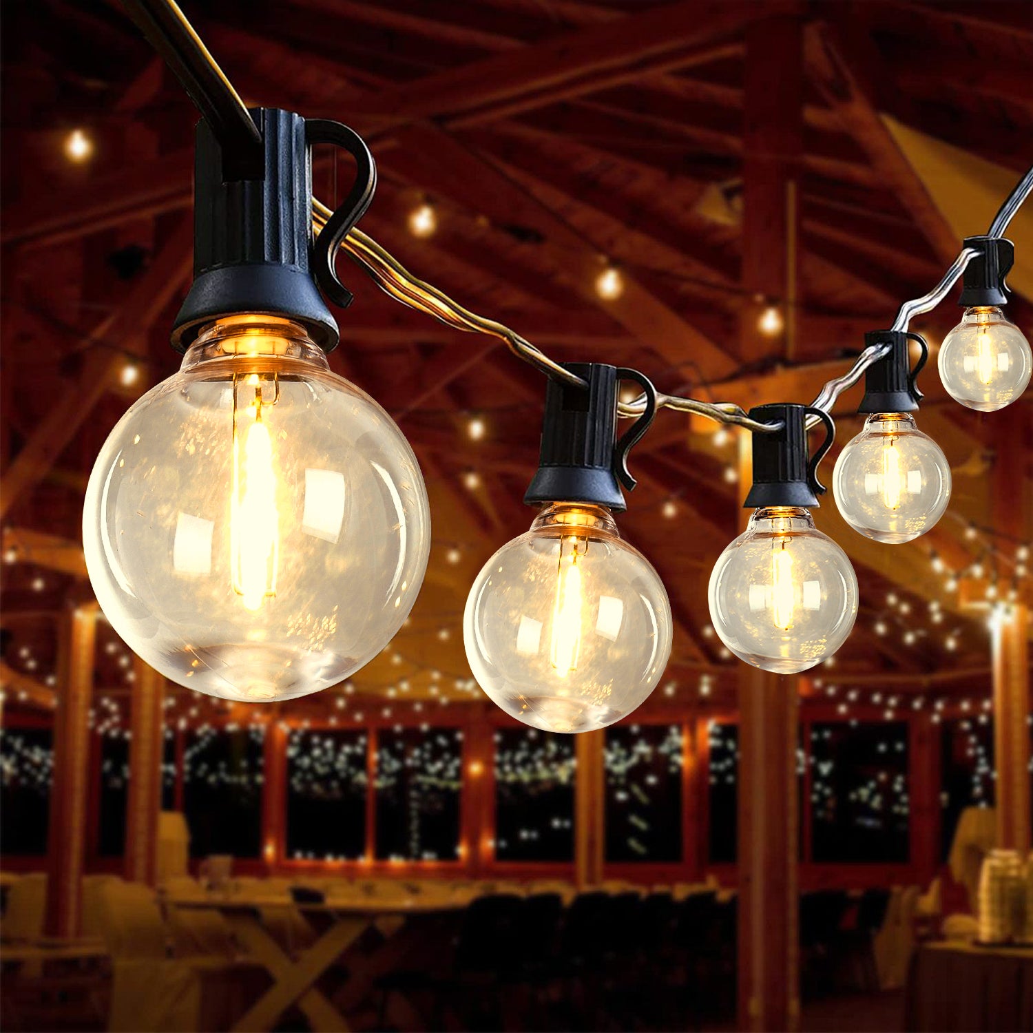 98FT LED Outdoor String Lights, Plug-in Waterproof Patio Lights with 50 Shatterproof Bulbs, Warm White Outdoor Hanging Light Decor for Backyard Deck Garden Bistro Porch Party