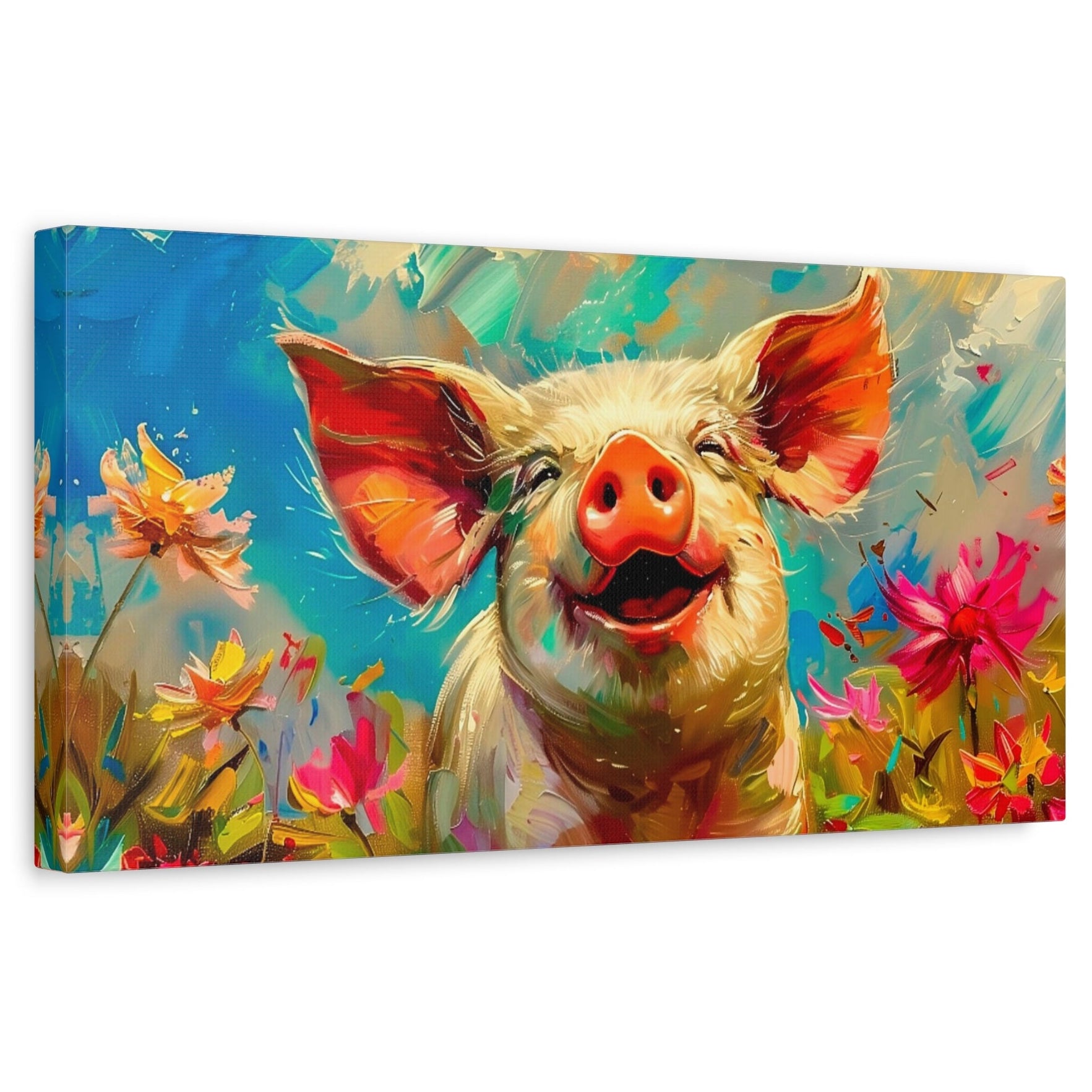 Charming Spring Pig in Blossom - Pig Portrait Art for Home & Office from The Curated Goose