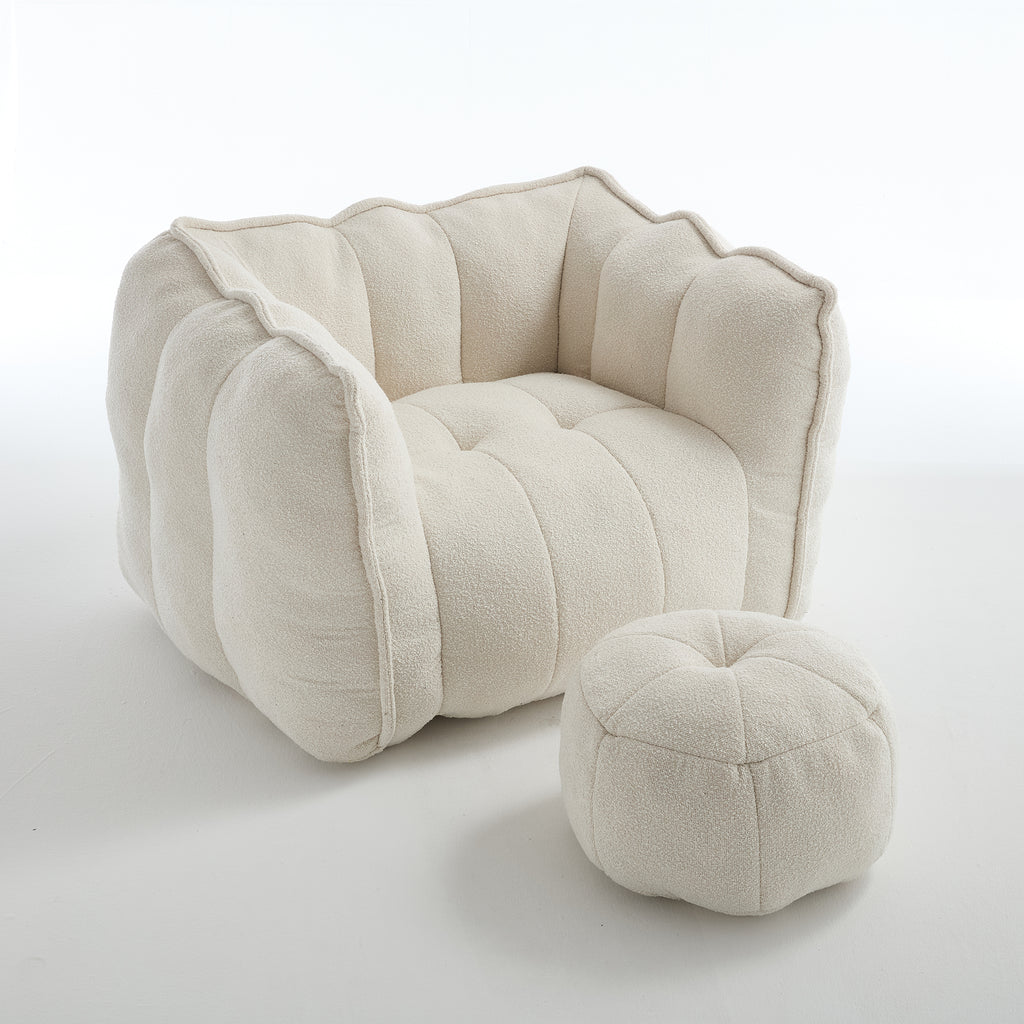 Soft Chenille Bean Bag Chair with High Resilient Foam for Living Room and Bedroom, Comfortable Square Lazy Sofa with Footstool for Adults