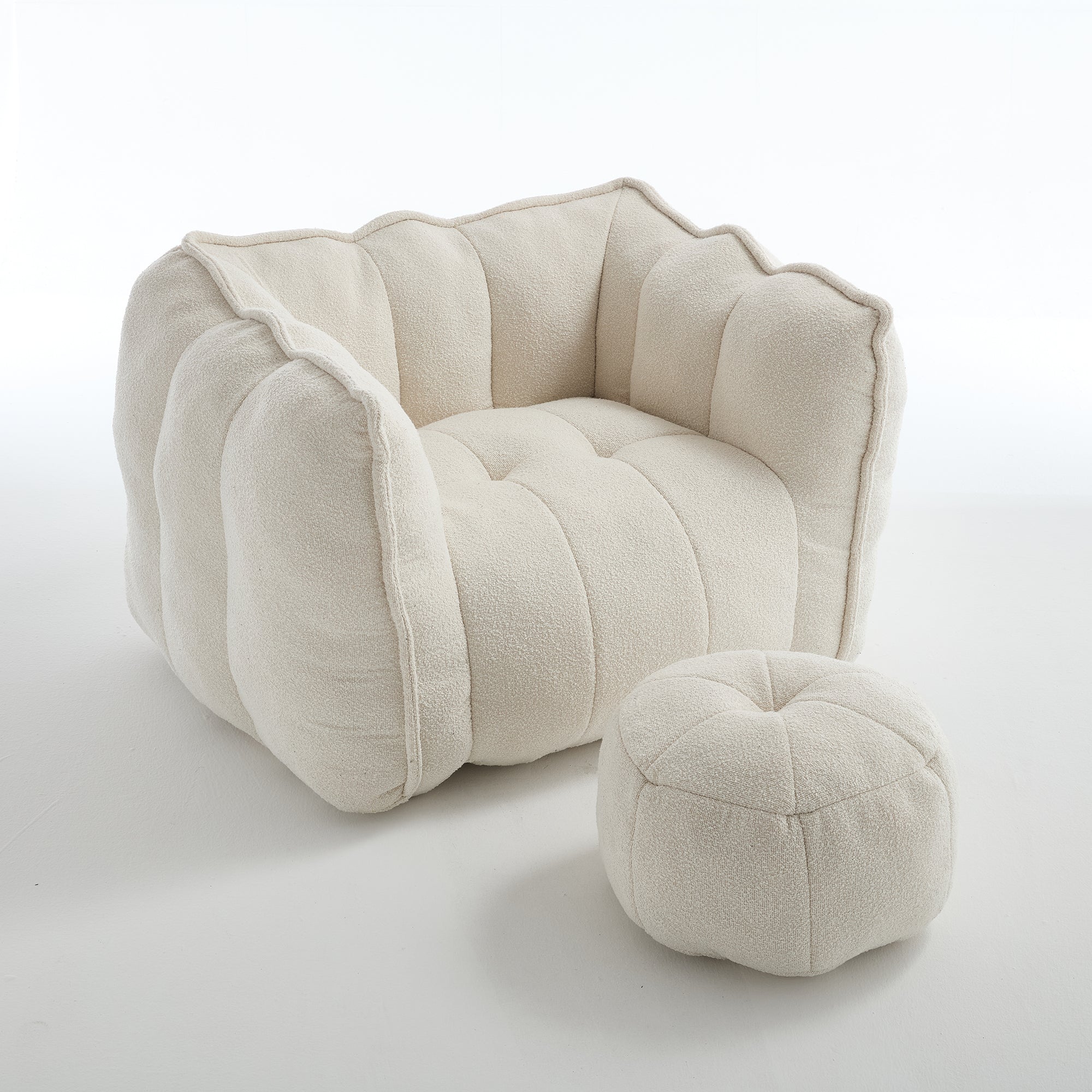 Soft Chenille Bean Bag Chair with High Resilient Foam for Living Room and Bedroom, Comfortable Square Lazy Sofa with Footstool for Adults