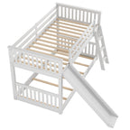White Twin over Twin Bunk Bed with Convertible Slide and Ladder, Pine Wood, 79.1''L x 42.1''W x 49.4''H