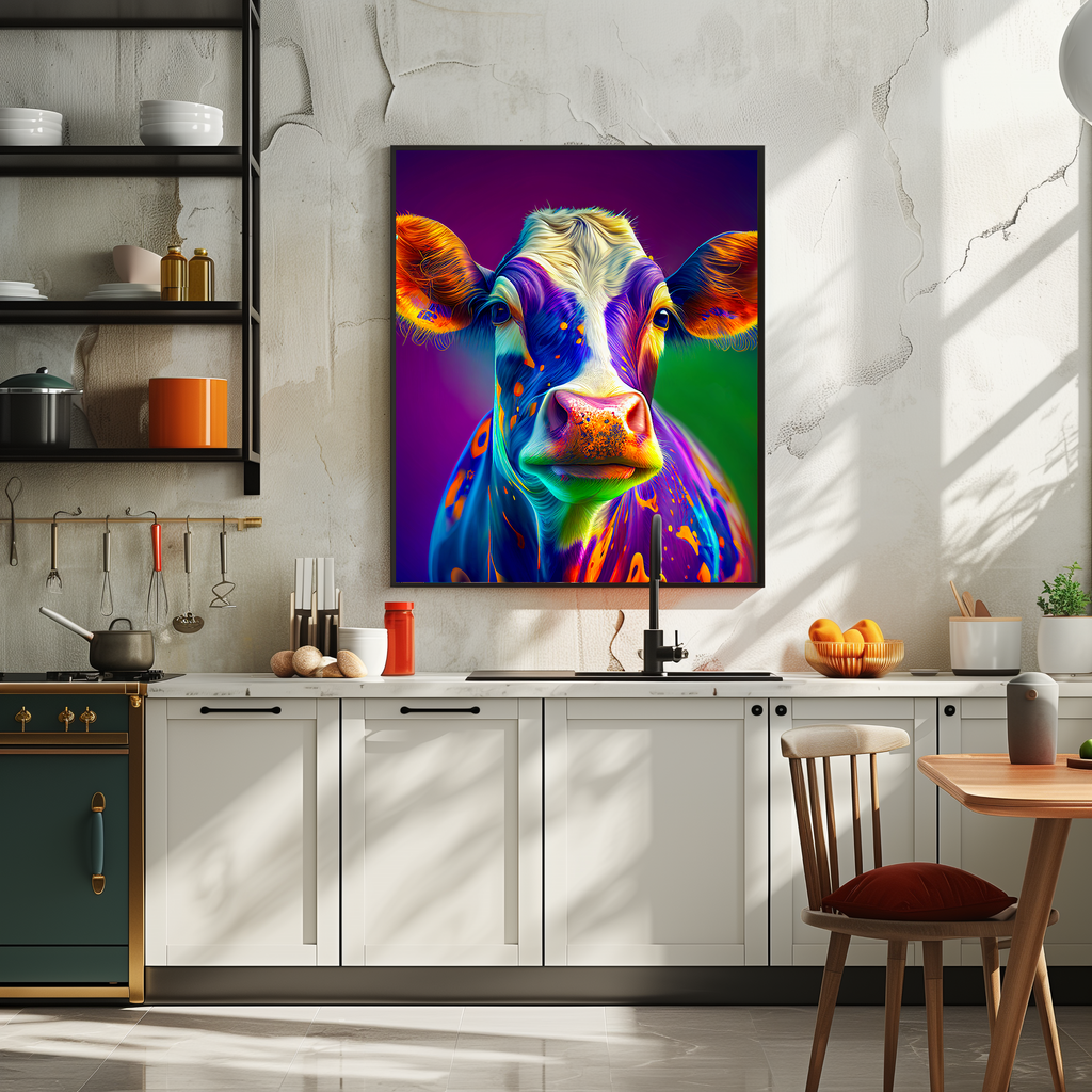 Colorful Cow Canvas Art Print: Maximalist Farmhouse Decor