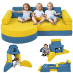 Qaba Modular Kids Play Couch, 14 Piece Kids Couch, Child Sectional Sofa for Playing, Sitting & Sleeping, Convertible Foam Floor Cushions for Boys & Girls, Yellow