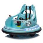Bumper Car Blue 12V Ride On With Remote Bluetooth LED Lights 360 Spin 2WD