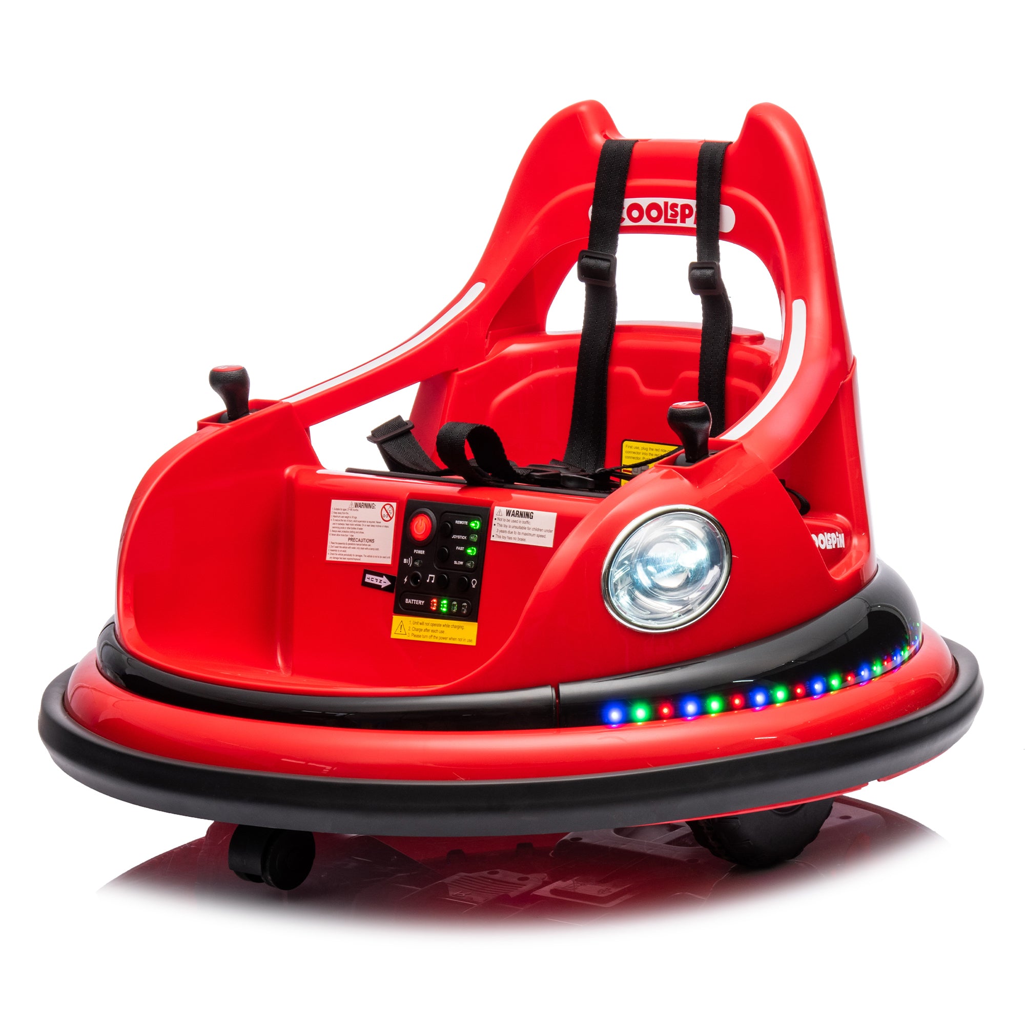 Bumper Car Red 12V Ride On With Remote Control 2WD LED Lights Five Point Belt