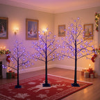 (3-Pack) Purple LED Winter Trees, Seasonal Home Decor, Christmas Halloween Decor