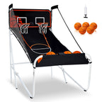 Foldable Basketball Arcade Game, 2 Player Indoor Basketball Game, Home Dual Shot Sport with 5 Balls, 8 Game Modes, Electronic Scoreboard, and Inflation Pump, for Kids, Adults (Black & White)