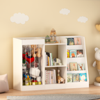 Kids Bookshelf and Toy Storage, 3-Tier Book Shelf for Kids Rooms, Sling Baby Bookcase with Stuffed Animal Storage, Toddler Montessori Bookshelf for Nursery, Playroom, Kindergarten, White