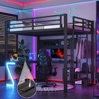 Loft Bed, Full Size, Black, L-Shaped Desk, USB Ports, Peg Board