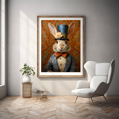 Victorian Bunny Art Print – Dapper Rabbit Portrait, Vintage Animal Art, Canvas or Framed Print, Whimsical Wall Art, Regency Hare Decor