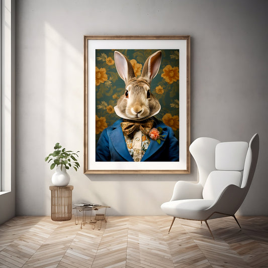 Victorian Rabbit Portrait Canvas 1.25 | Vintage Victorian Cottagecore Rabbit Wall Decor