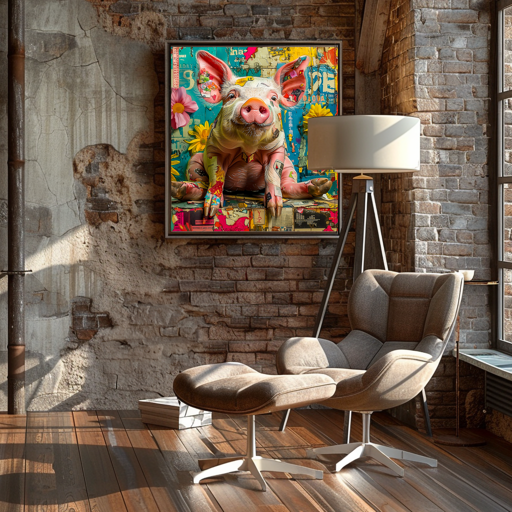 Abstract Pig Canvas Art: Maximalist Bold Colors, Up to 36 Inches
