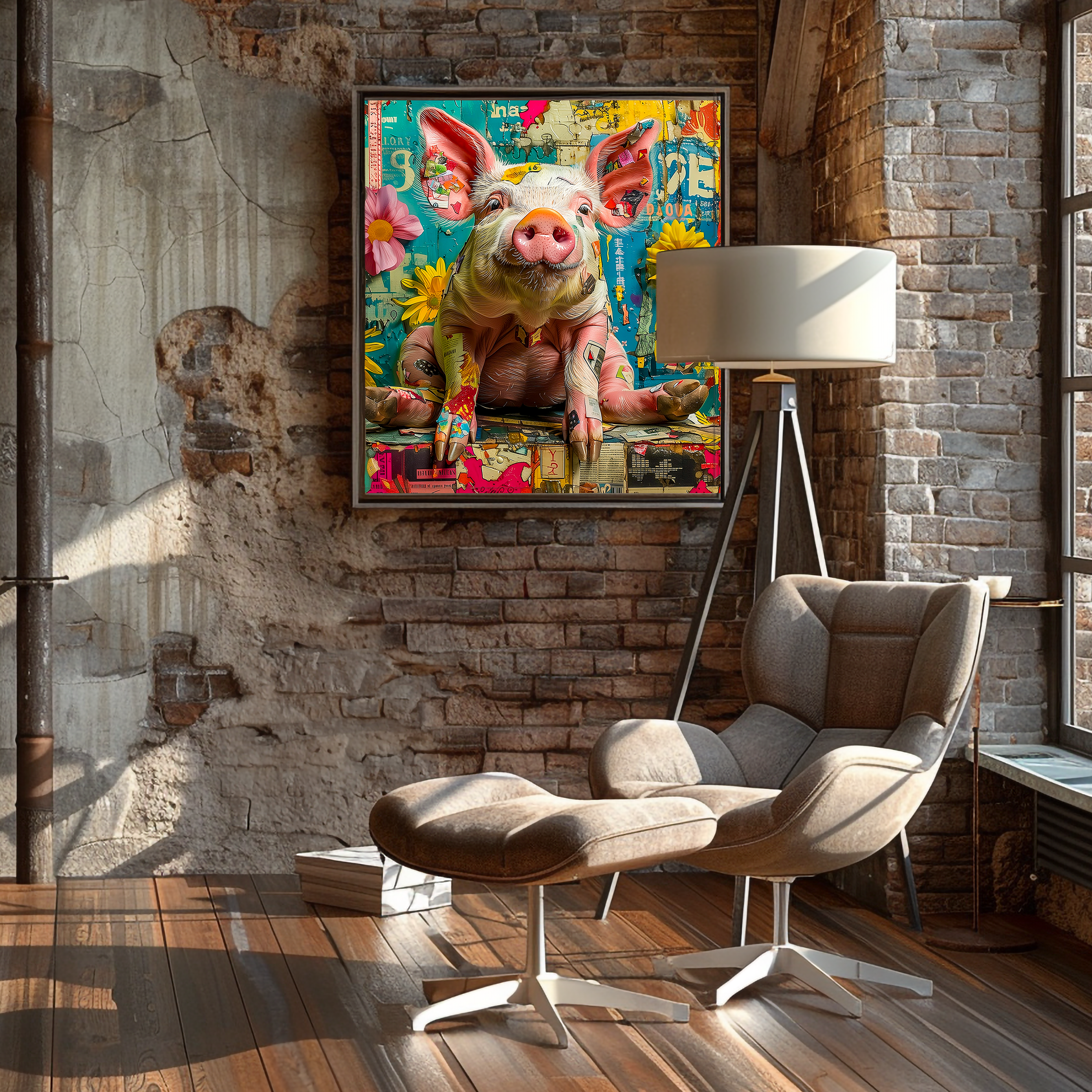 Abstract Pig Canvas Art: Maximalist Bold Colors, Up to 36 Inches