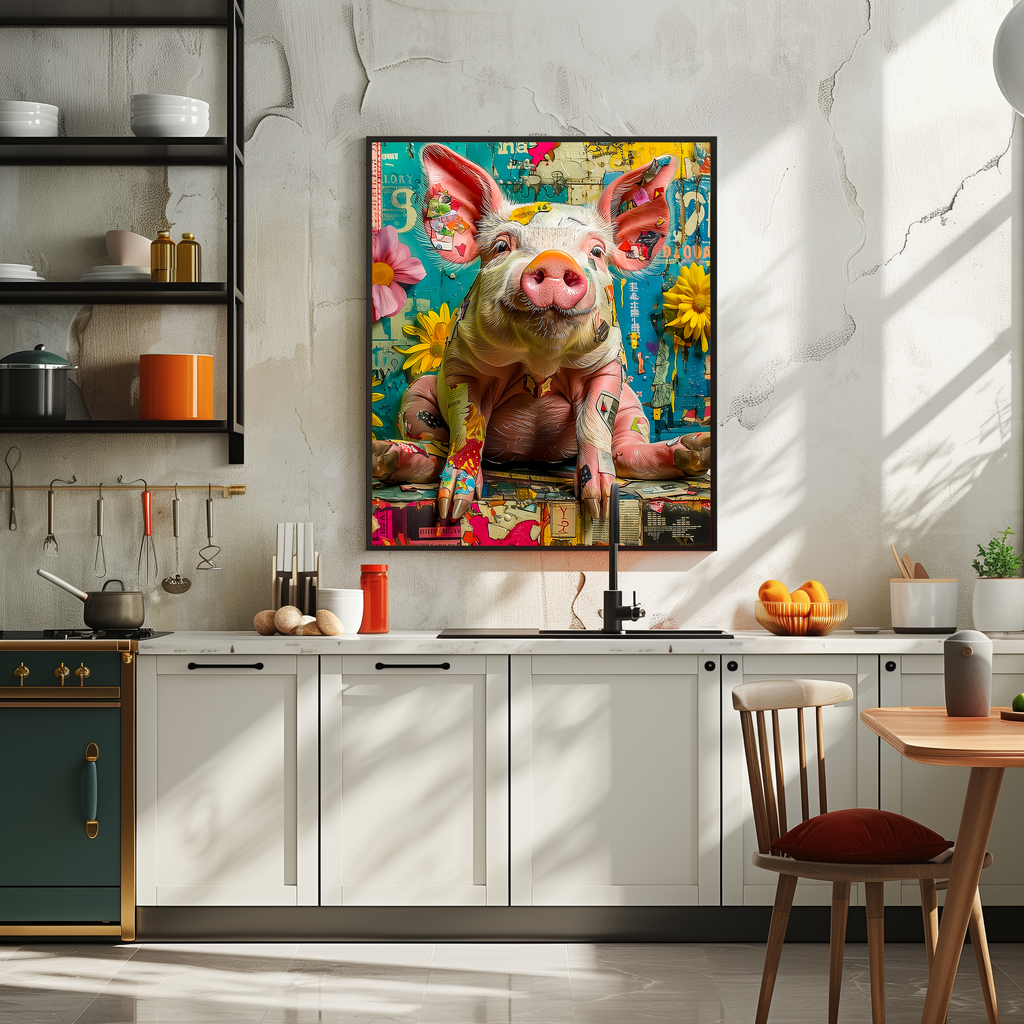 Abstract Pig Canvas Art: Maximalist Bold Colors, Up to 36 Inches
