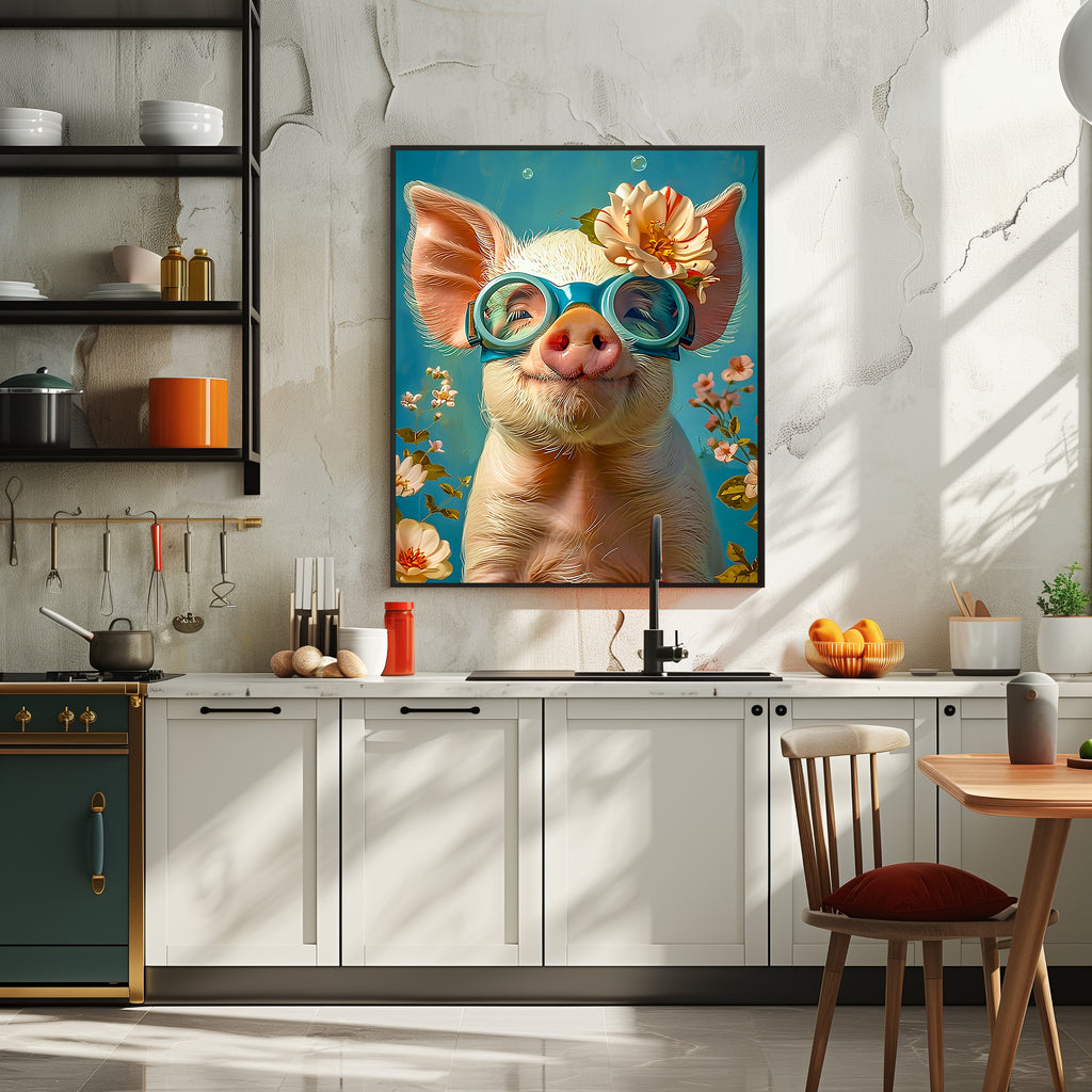 Pig with Spring Flowers Canvas Art: Playful Kids Room Decor
