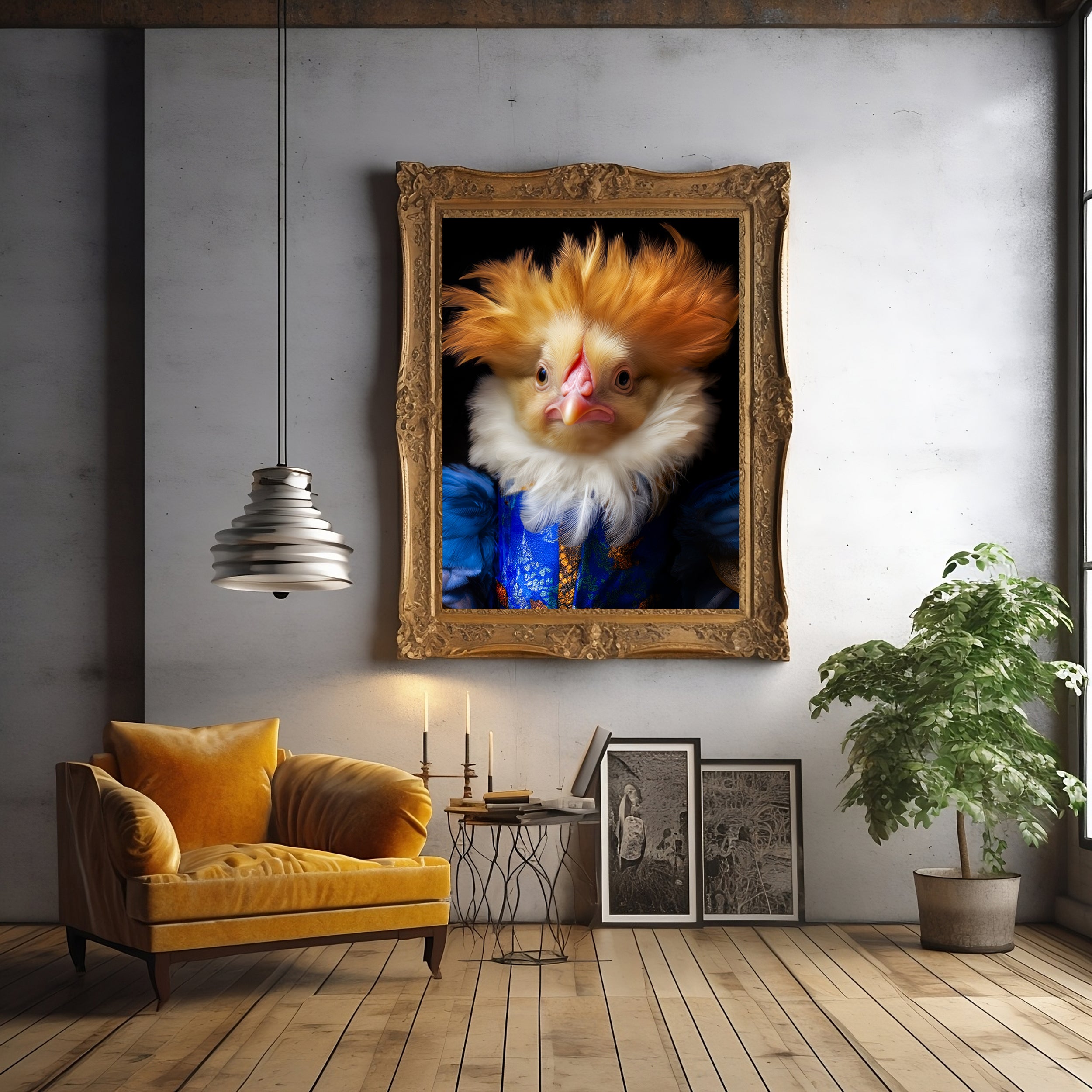 Victorian Chicken Portrait Art Print: Funny Renaissance Animals