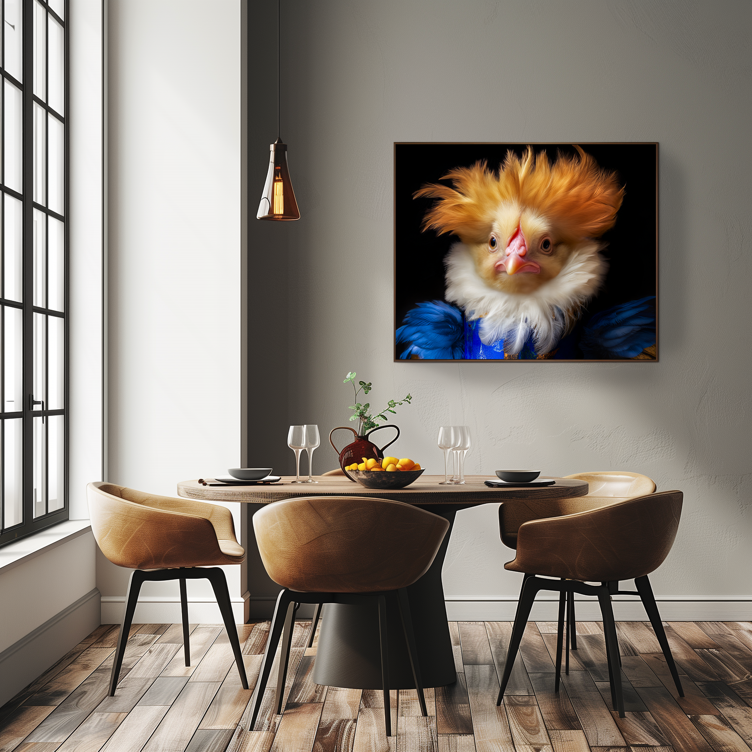 Victorian Chicken Portrait Art Print: Funny Renaissance Animals