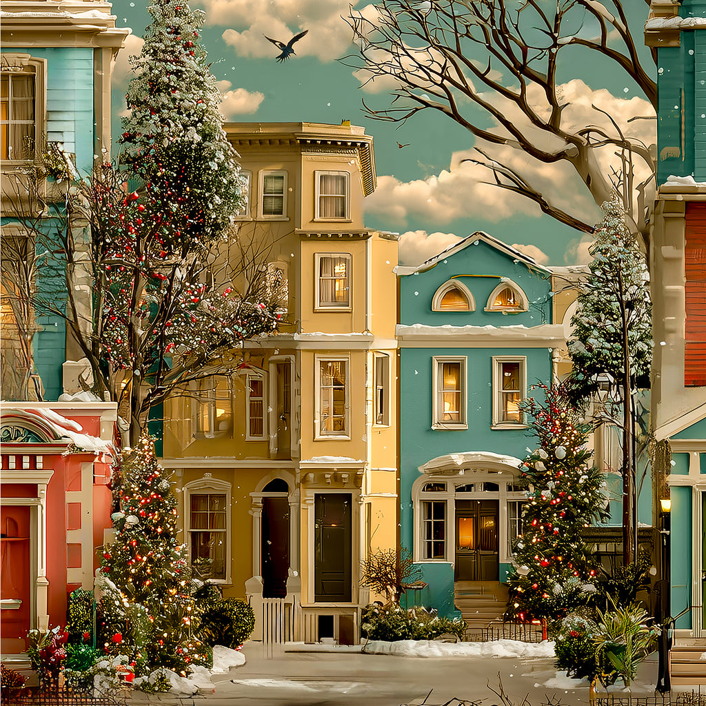 A New vintage Victorian Christmas Town Wrapping Paper from The Curated Goose