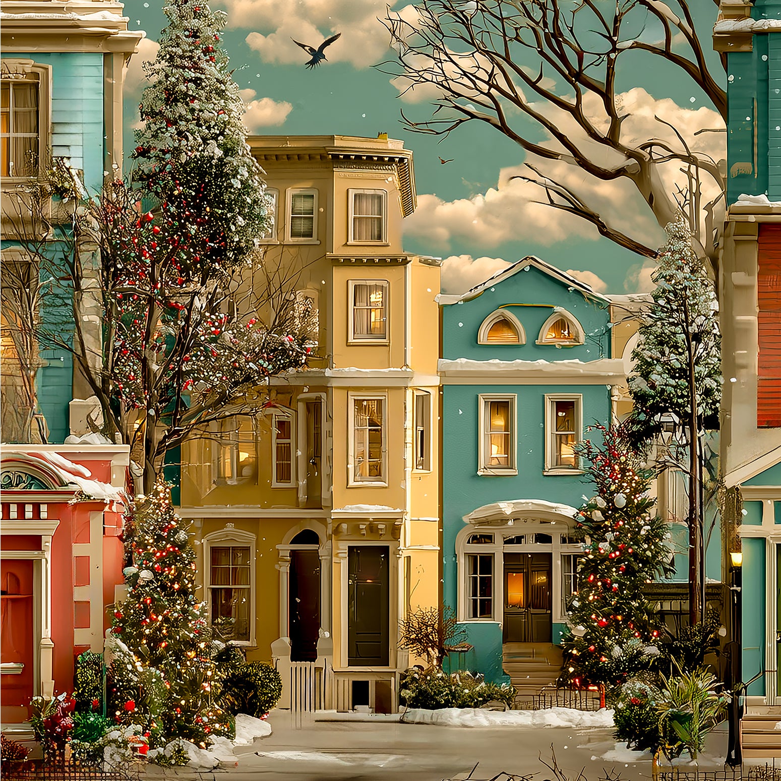 A New vintage Victorian Christmas Town Wrapping Paper from The Curated Goose