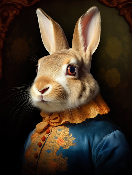 Majestic Royal Bunny Portrait - Whimsical Rabbit Art on Canvas for Home Decor