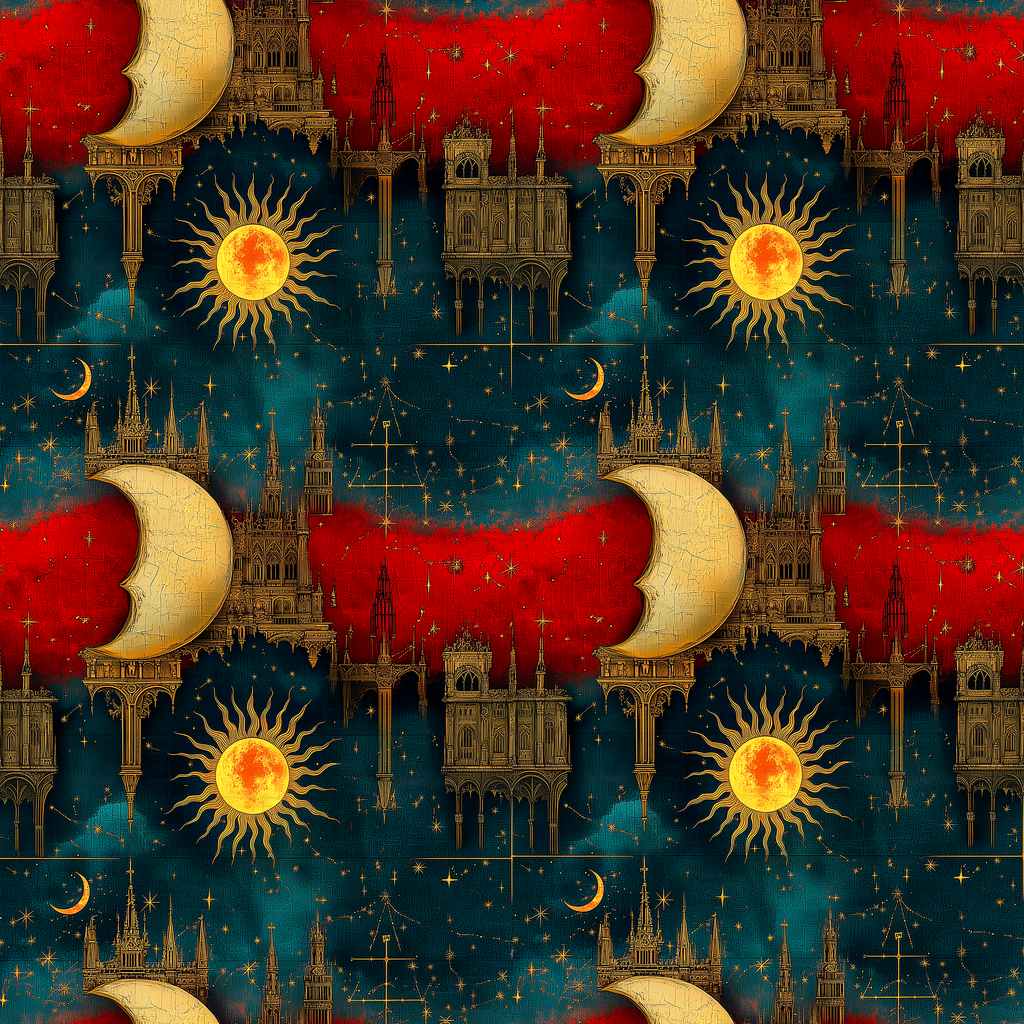 Sun and Moon Wrapping Paper: Red, Blue & Gold Architecture