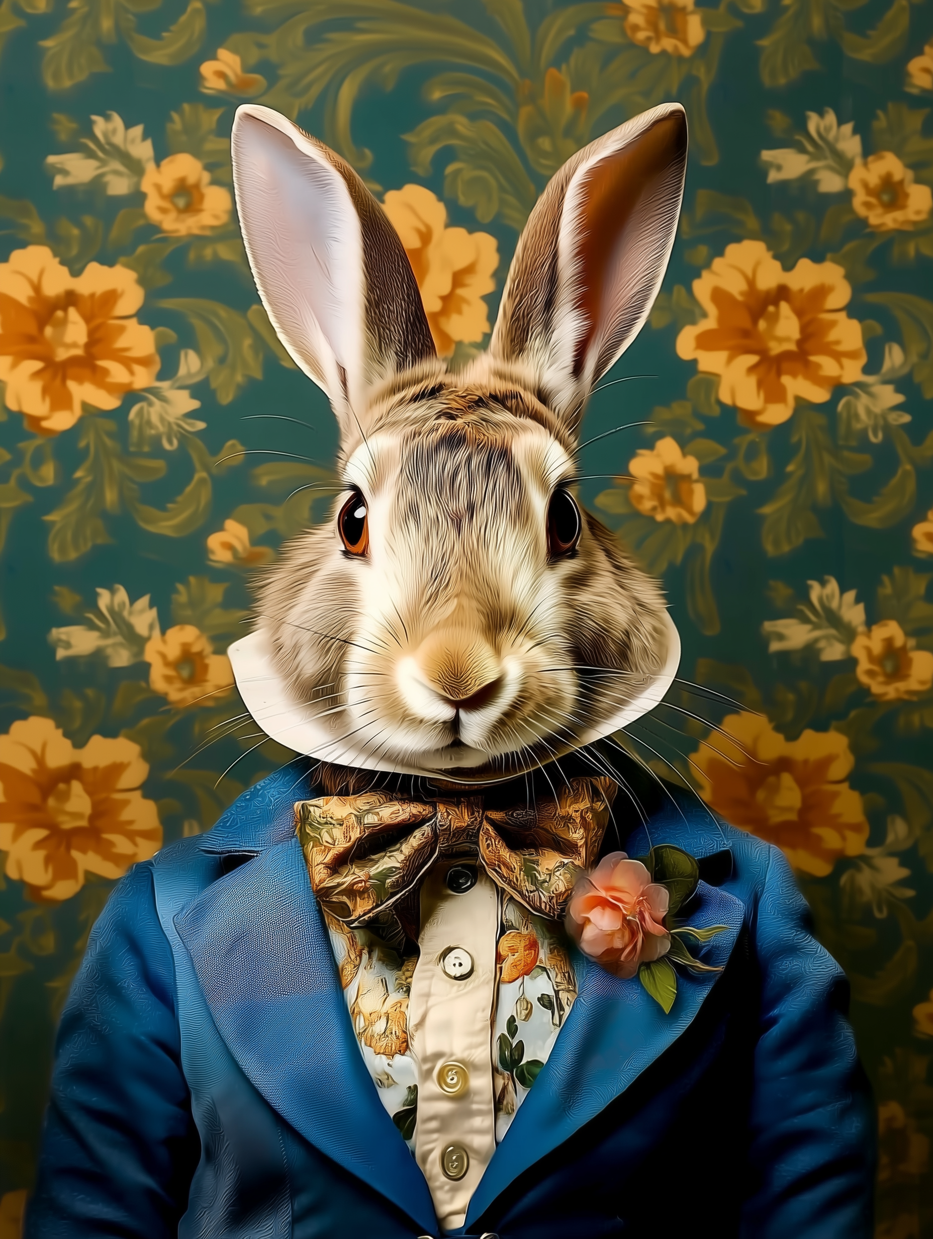 Victorian Rabbit Animal Portrait Wall Art Print | Fine Art Paper or Canvas Print