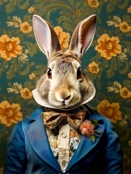Victorian Rabbit Animal Portrait Wall Art Print | Fine Art Paper or Canvas Print | Vintage Victorian Rabbit Art