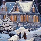 Blue Christmas Snowy Winter Village Wrapping Paper