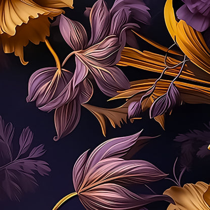 Moody Blooms Wrapping Paper – Dark, Luxurious Purple & Gold Floral Elegance