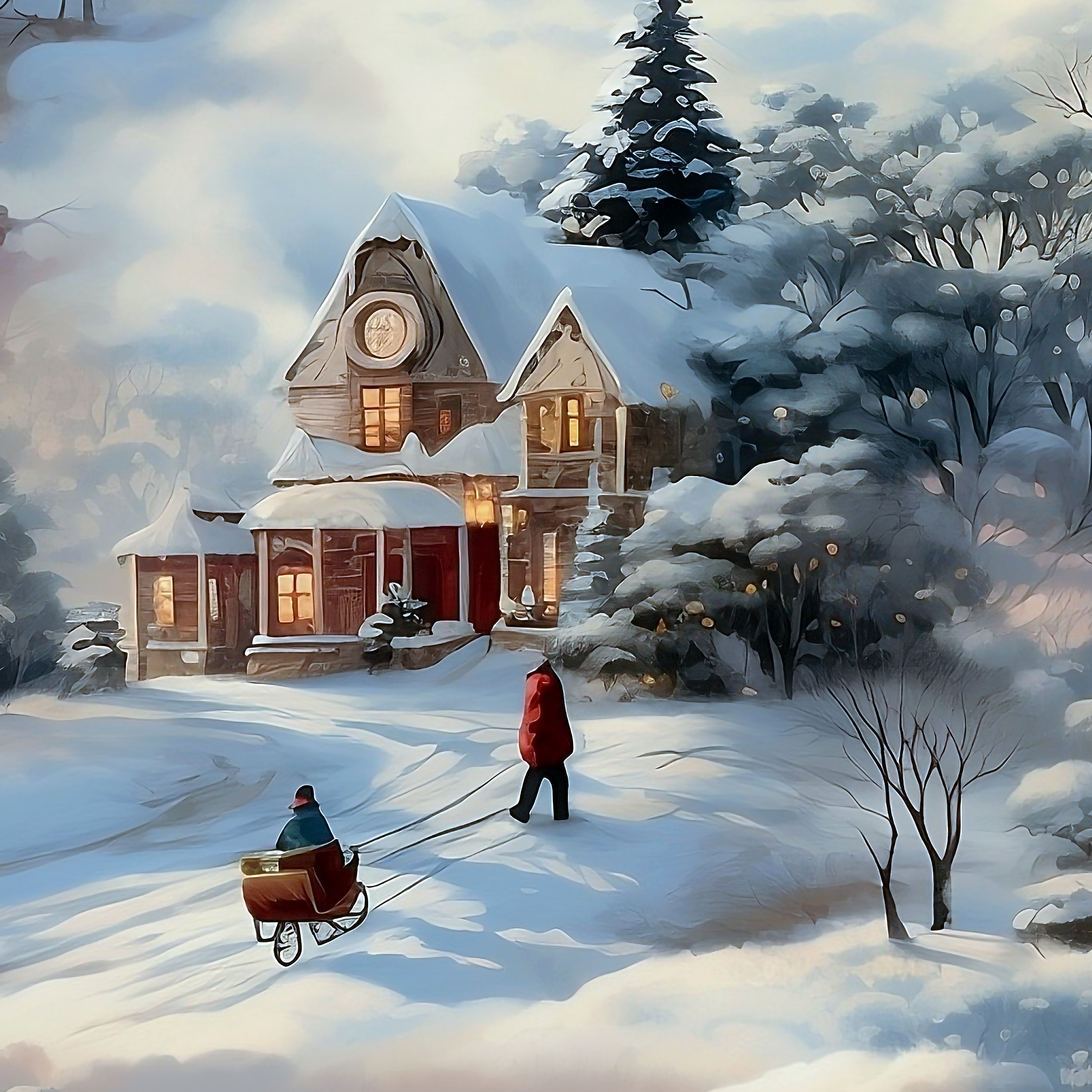 Vintage Christmas Wrapping Paper: Nostalgic Winter Sled Design