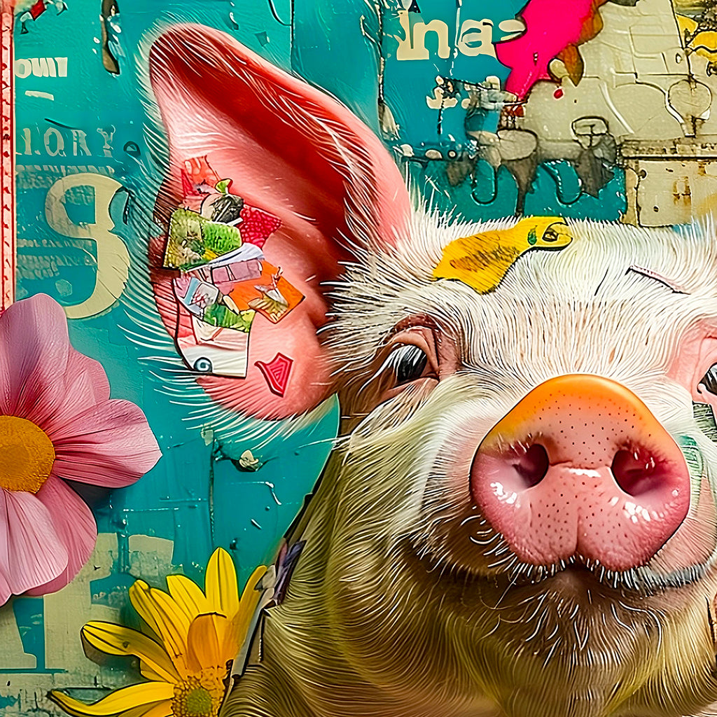 Abstract Pig Canvas Art: Maximalist Bold Colors, Up to 36 Inches