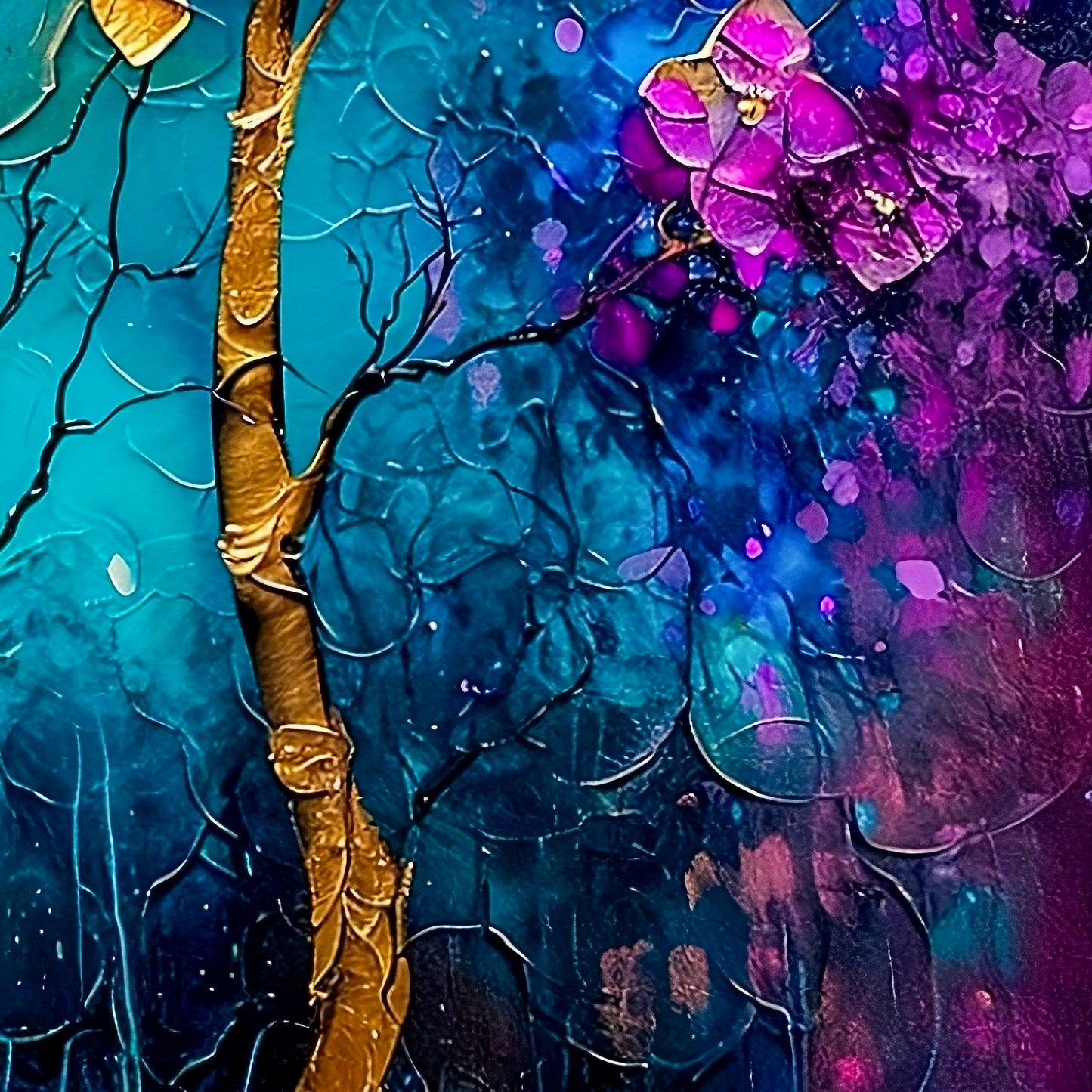 Enchanted Forest Canvas Art | Gold Gilded Trees with Purple, Blue & Green Hues from The Curated Goose