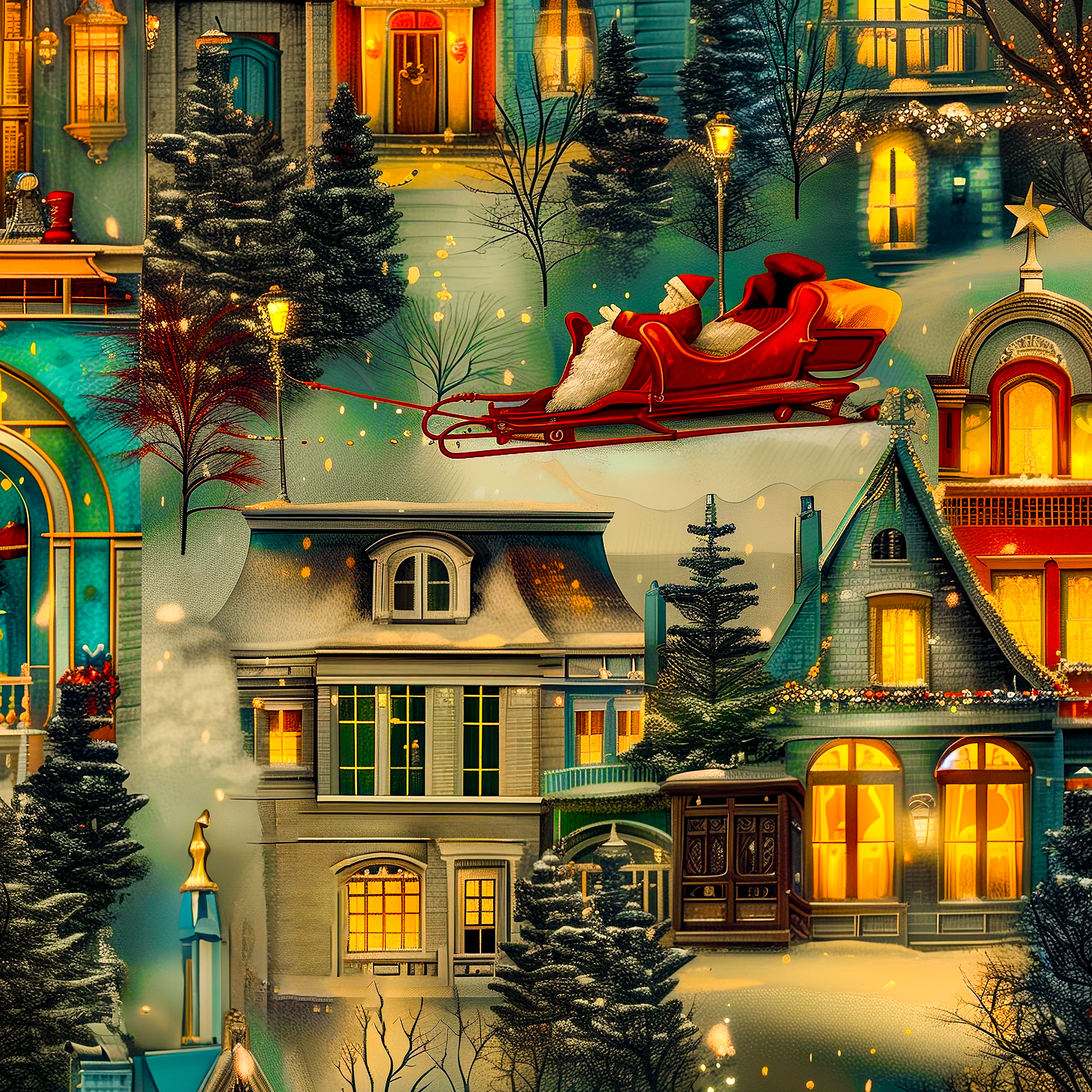 Vintage Victorian Santa in Festive Neighborhood Wrapping Paper – Luxurious & One-of-a-Kind Holiday Magic